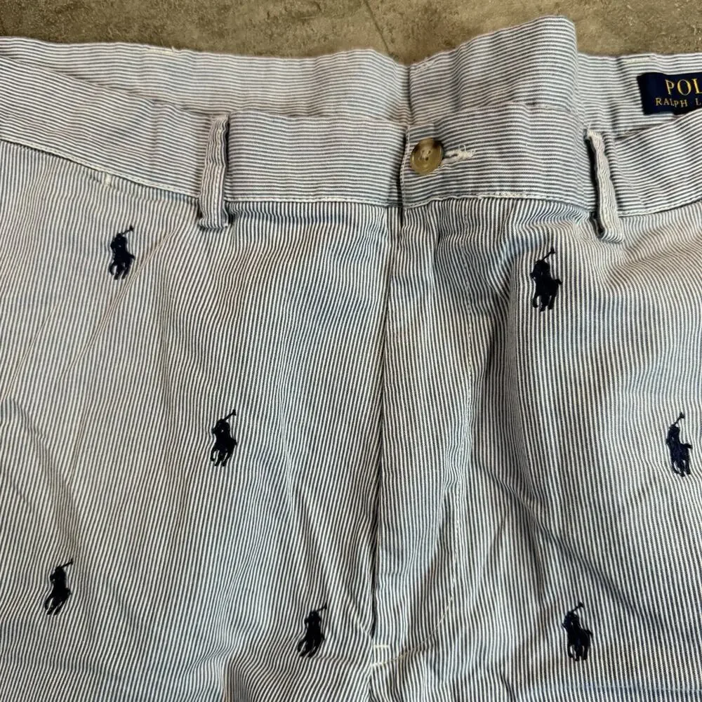 Polo Ralph Lauren Shorts Size 40 All Over Pony Seersucker Striped Classic Blue